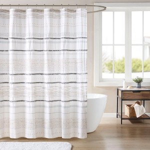 PAGED 72x72 Inch Shower Curtain Modern Cotton Shower Curtain with Striped Print for Bathroom, Machine Washable - 1 of 4
