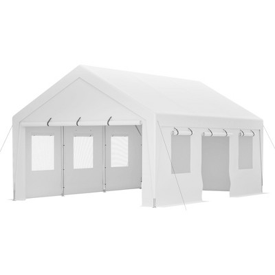 SEVOBAL Carports and Storage Sheds Heavy Duty Steel Frame Canopy with Removable Sidewalls for Outdoor Vehicle Protection, White, 240"*127"*117.6"