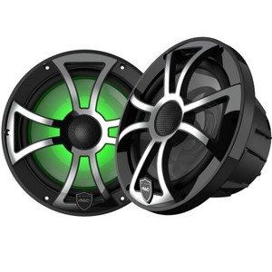 Wet Sounds REVO 8-XSB-SS Black XS / Stainless Overlay Grill 8 Inch Marine LED Coaxial Speakers (pair) - 1 of 4