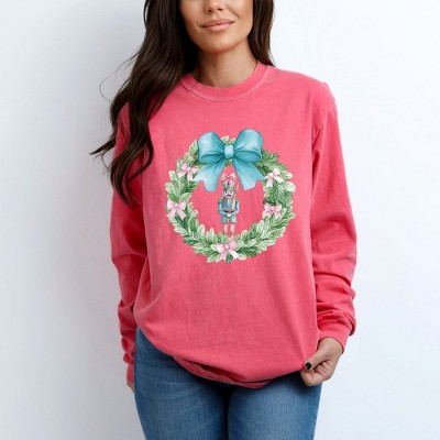 Simply Sage Market Women's Nutcracker Wreath Coquette Long Sleeve Garment Dyed Tee
