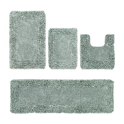 Shaggy Border Collection 4-Piece Bath Rug Set 100% Cotton Tufted Weave Ruffle Border Pattern Bathroom Rug for Machine Washable Bathmat