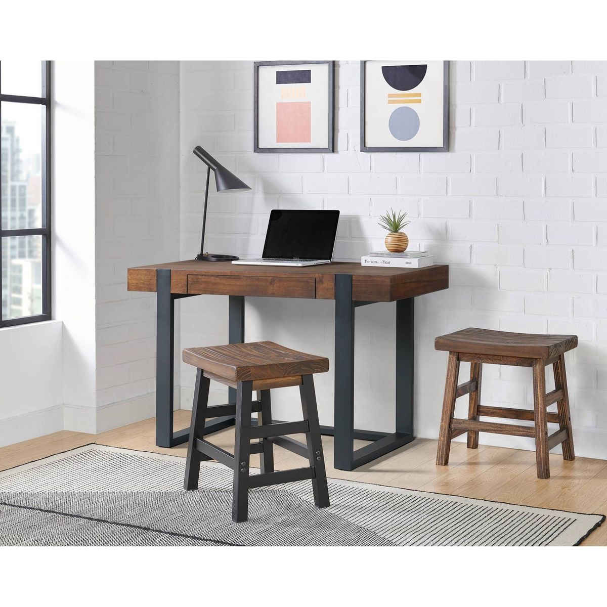 Alaterre Furniture 20" Counter Height Barstool Hardwood Brown : Solid Square Backless, Fixed Seat - thumbnail 9