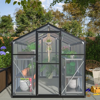 NicBex 6x8 ft Polycarbonate Greenhouse with Raised Base and Anchor Aluminum Heavy Duty Walk-in Greenhouses for Outdoor Backyard in All Season, Black