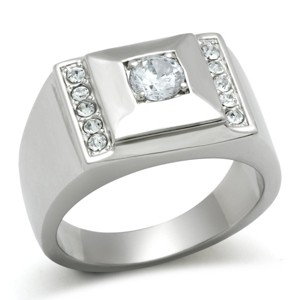 Slickblue Men’s Stainless Steel Ring, Clear CZ Accent, High Polished Fashion Ring, No Plating, Size 8-13 - 1 of 4