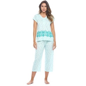 Casual Nights Women's Short Sleeve Lace Dot Capri Pajama Set - 1 of 4