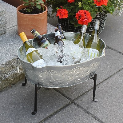 20" Galvanized Steel Embossed Oval Tub with Folding Stand