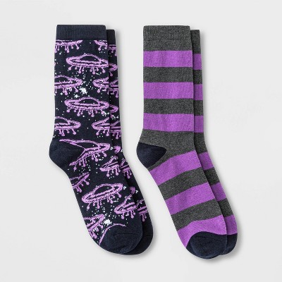 Men's Ufo/striped 2pk Crew Socks - Original Use™ Black/purple 6-12 : Target