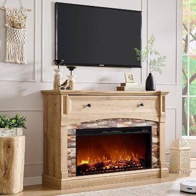 SinCiDo 52" Fireplace TV Stand, Entertainment Center w/ Fireplace, Hidden Flip Top Storage Cabinet, Remote Control, Adjustable 3D Realistic Flame