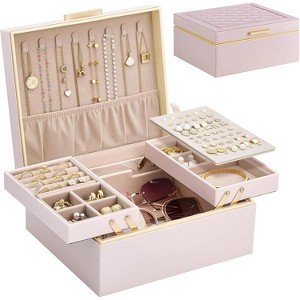 2-Layer Cream Jewelry Box, Large Organizer & Storage Case for Necklaces, Earrings, Rings, Bracelets, Birthday Christmas Gift - 1 of 4