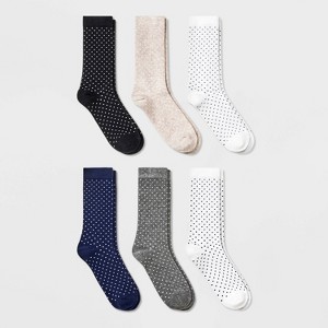 Women's Polka Dot 6pk Crew Socks - A New Day™ Black/Ivory/Navy/Heather Gray/Oatmeal Heather 4-10 - 1 of 3