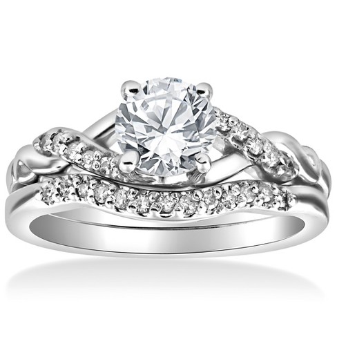 Pompeii3 5/8 cttw Diamond Engagement Wedding Ring Set Twist Curve Band 14k  White Gold - Size 4