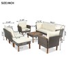 SKRAN 9-Piece Patio Rattan Furniture Set With Acacia Wood Legs and Tabletop, PE Rattan Sectional Sofa Set with Coffee Table, Washable Cushion - 3 of 4