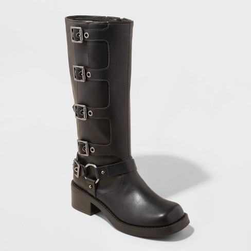 Womens tall gray leather clearance boots