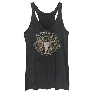 Women's Yellowstone Cow Skull and Flowers Protect The Family Racerback Tank Top - 1 of 4
