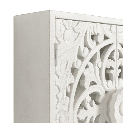 Saanvi White Hand-Carved Mango Wood Wall Cabinet