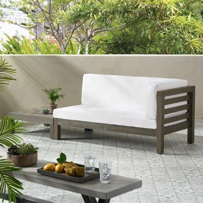 NicBex Modern Outdoor Patio Sofa Set, Left-Arm Loveseat & Coffee Table with Water-Resistant Cushions, Wood Corner Bench, Outdoor Sofa