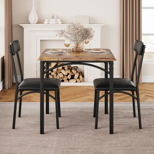 Kitchen Table Set with Upholstered Chairs, Rectangular Dining Table and Chair Set, Metal and Wood 5 Piece for Small Space - 1 of 4
