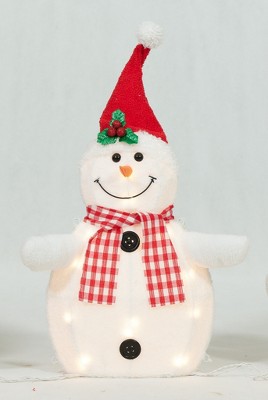 Prelit White Plush Snowman Family Winter Sculpture Set