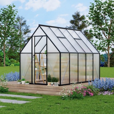 Aluminum-Framed Polycarbonate Greenhouse, Heavy Duty, with Quick Setup Structure and Roof Vent, Large Enhanced Aluminum GreenhouseKit for Outdoors