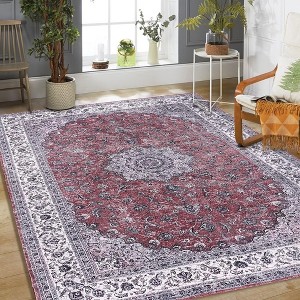 Vintage Rug Oriental Floral Print Floor Cover Machine Washable Indoor Persian Area Rug - 1 of 4