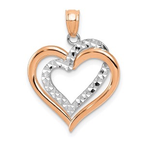 Black Bow Jewelry 14k Rose Gold and White Gold Diamond Cut Heart Pendant, 19mm - 1 of 4