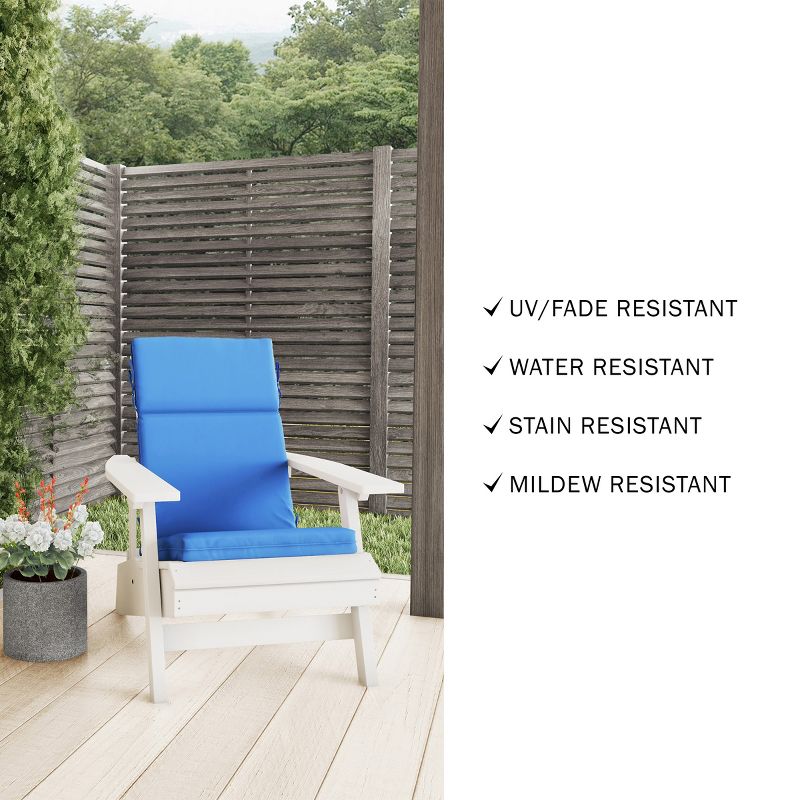 High-Back Patio Chair Cushion For Outdoor Furniture, Adirondack, Rocking or Dining ChairsBlue Mildew & UV Resistant Fabric with Piping & Ties by LHC, 4 of 8