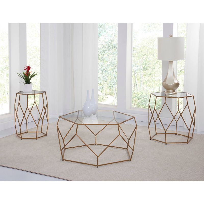 Roxy Hexagonal Cocktail Glass Table Gold - Steve Silver Co., 4 of 5
