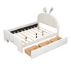 Whisen Velvet Platform Bed with Rabbit-Shaped Headboard, Drawers and Storage Pocket - 3 of 4