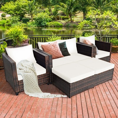 Costway 5pcs Patio Rattan Furniture Set Loveseat Sofa Ottoman Cushioned ...