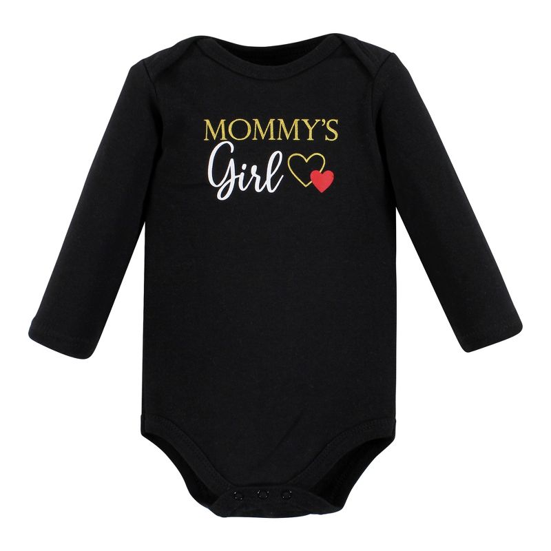 Hudson Baby Infant Girl Cotton Long-Sleeve Bodysuits, Girl Mommy Red Black 3-Pack, 5 of 6