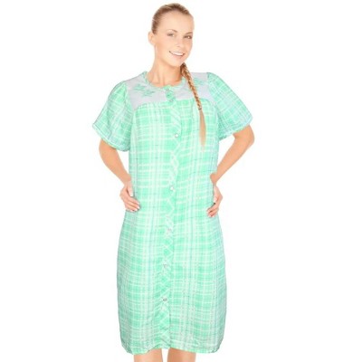 JEFFRICO House Dresses for Women with Pockets - Lightweight Breathable Short Sleeve Muumuu & Nightgowns - Snap Front Housecoat and Dusters