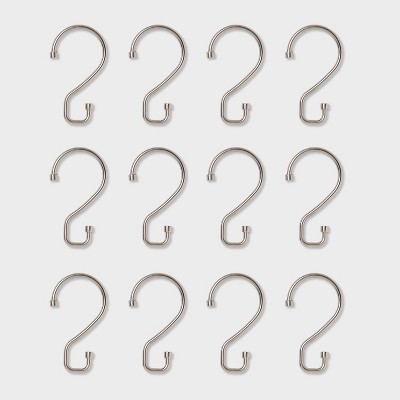Nickel S-Shaped Shower Curtain Hooks with Ball End Cap