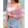 2025 Women's 3/4 Sleeve Crochet Knit Open Front Cardigan Cropped Shrug Bolero Lightweight Sweaters Tops - 4 of 4
