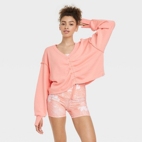 Women's Cinch Front Long Sleeve Top - Joylab™ Coral Pink M : Target
