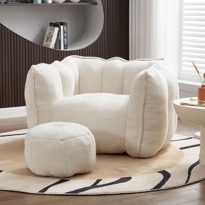 Sapphtopaz Soft Chenille Bean Bag Chair with Footstool Lazy Sofa Chair Bean Bag Chairs for Adults Stuffed High Resilient Foam for Gaming, Watching TV - 1 of 4