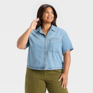 Women's Short Sleeve Button-Down Denim Shirt - Universal Thread™ - 1 of 3