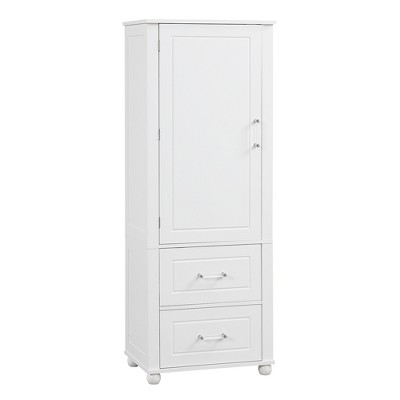 TiramisuBest Tall Bathroom Storage Cabinet, Freestanding Storage Cabinet with Two Drawers and Adjustable Shelf, MDF Board with Painted Finish, White