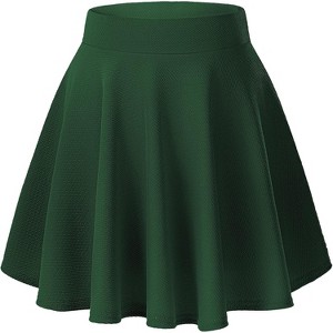 Women's Basic Stretch Flared Skater Skirt - Versatile Casual Mini Skirt for Effortless Style Green - 1 of 4