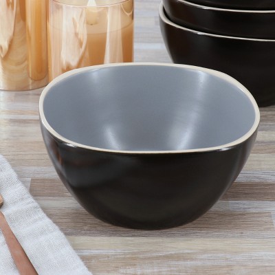 Modern Black and Gray Ceramic Square Bowl Set, 6-Inch, Matte Finish
