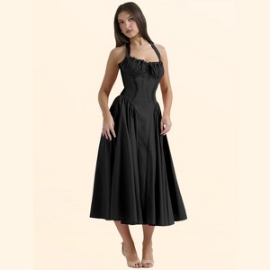open lace back dress Ashley Lauren 4631 - Sweetheart Corset Animal Printed Dress 14 / Gold main image 0