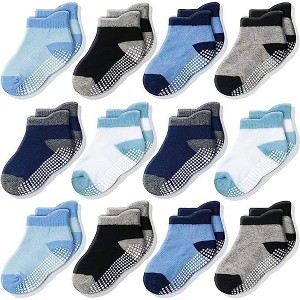 Cozyway Non-Slip Ankle Style Socks with Grippers, 12 Pack for Baby Boys and Girls, 6-12 Months - Color Block - Blue Multicolored - 1 of 4
