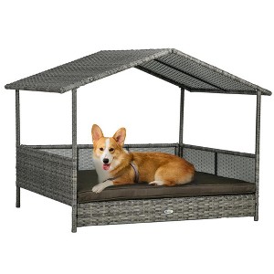 Resenkos Outdoor Dog Bed with Canopy, Rattan Dog Bed with Soft Cushion Removable Cover for Medium and Large Dogs, Charcoal Gray - 1 of 2