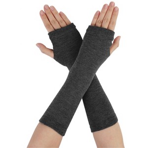 Allegra K Women's Winter Knitted Elbow Long Arm Warmers Fingerless Gloves - 1 of 4