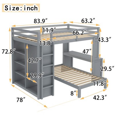 Dimension diagram with measurements for the bunk bed product