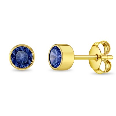 Girls' Sapphire Halo 14k Gold Earrings - In Season Jewelry