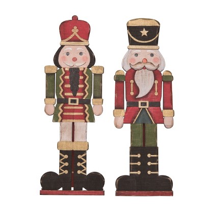 Transpac Large Plywood Nutcracker Decor Set of 2 Christmas Home Decorations