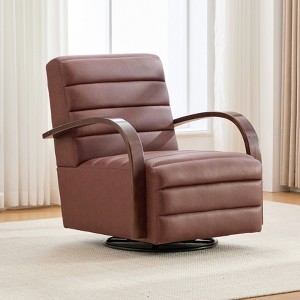 Hrinhom 30.7"W Upholstered PU 360° Swivel Accent Chair,Comfy Channel Tufted Lounge Reading Chair - 1 of 4