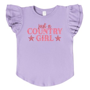 Just A Country Girl Stars Glitter/Puff Print - Flutter Sleeve Graphic T-Shirt - 1 of 4
