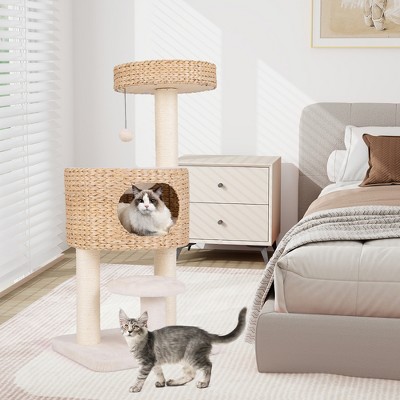 Natural Sisal and Plywood Cat Tree with Cozy Perch and Condo