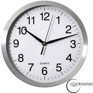 Clockswise Round Quartz Wall Clock Non-Ticking Battery Operated with Silent Sweep Movement, Aluminum Silver Frame - 1 of 4